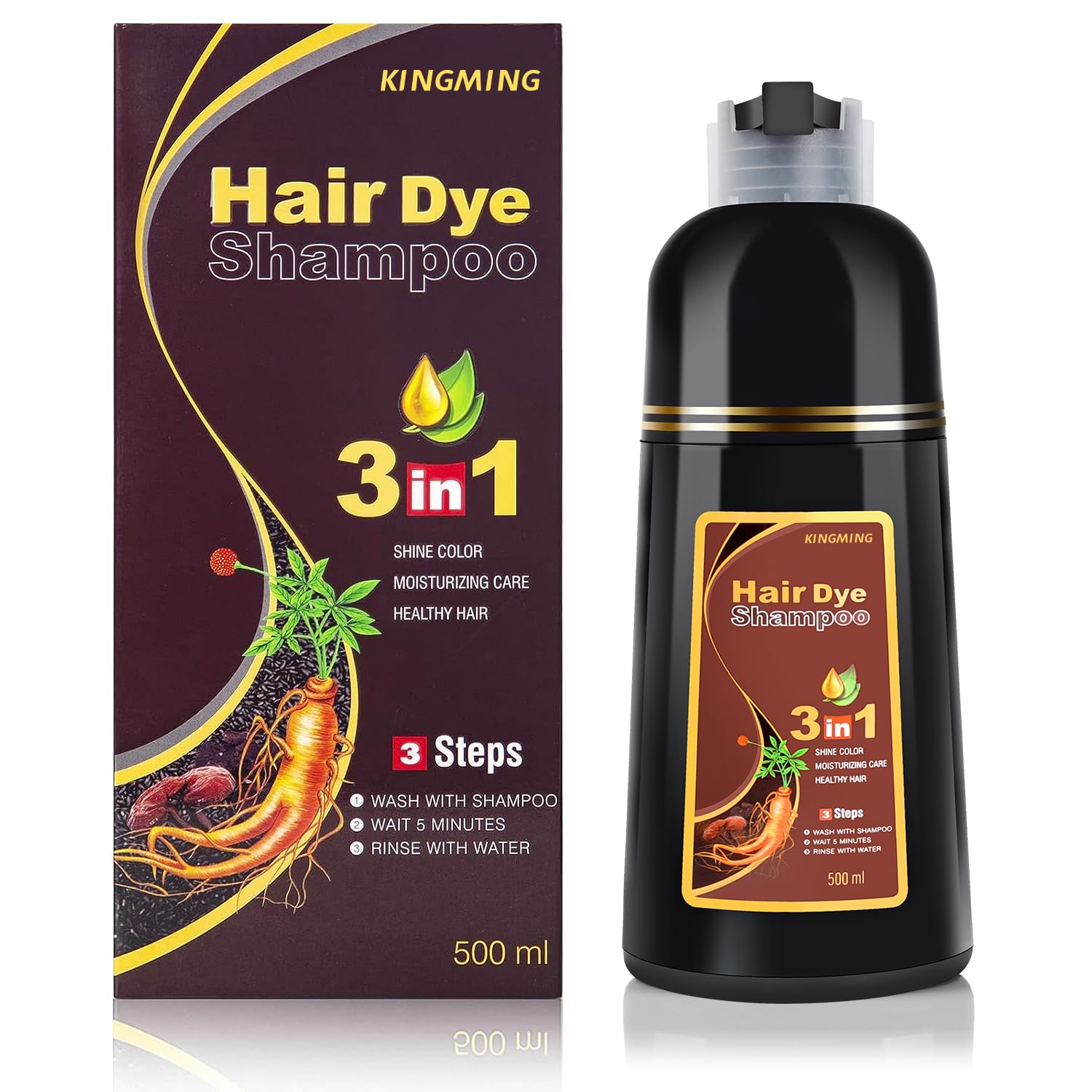 KINGMING Dark Brown Hair Color Shampoo application on dry hair, even coverage