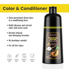KINGMING dye shampoo with dispenser and gloves for mess-free use.
