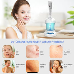 Kingsteam facial steamer shows 360-degree rotatable sprayer for even mist coverage.