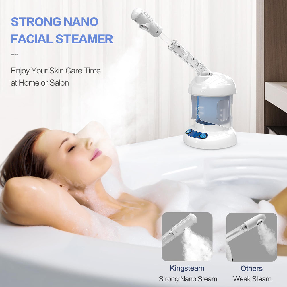 Kingsteam facial steamer 400ml capacity supports longer sessions without refilling.