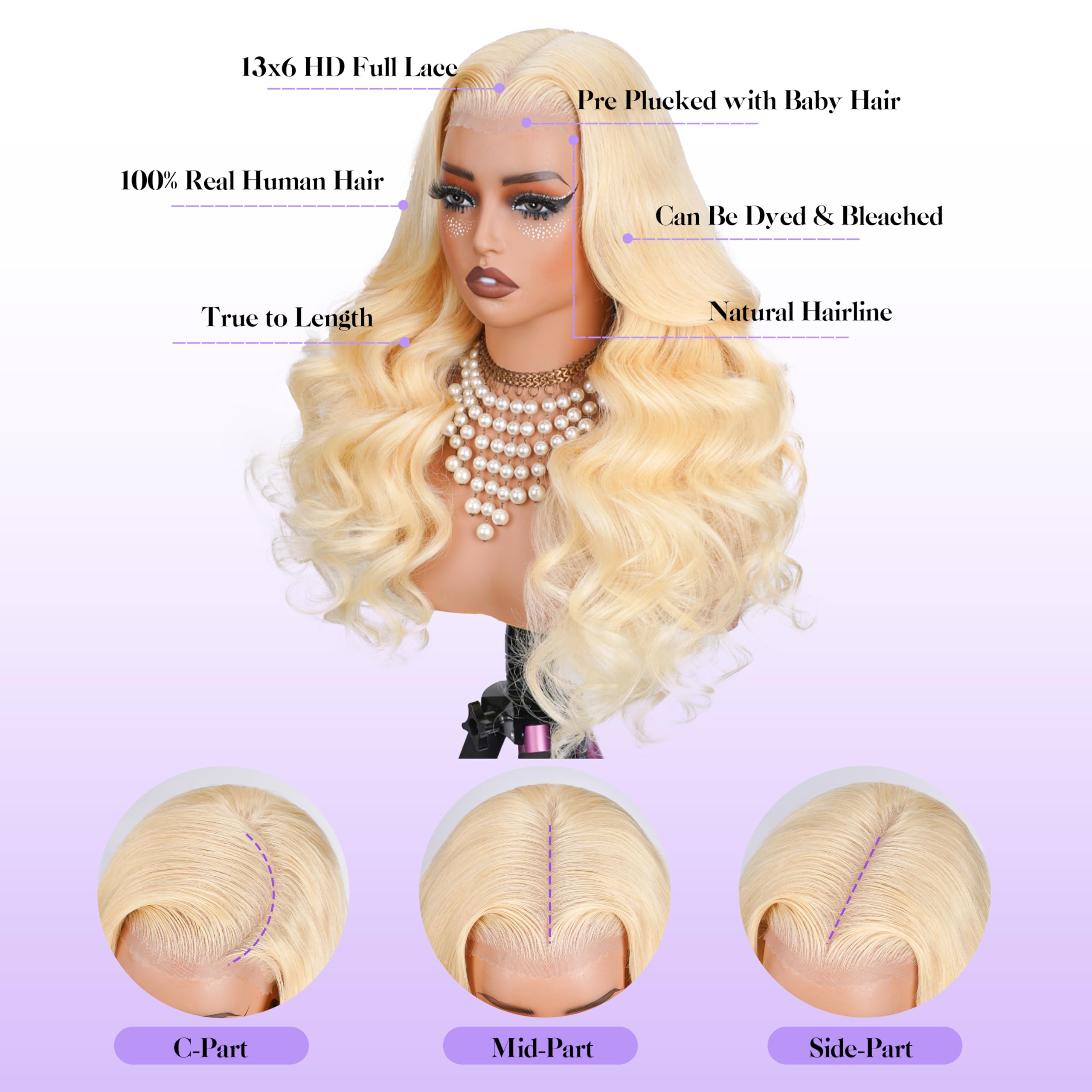 KingSup 613 lace-front wig cap construction highlights adjustable straps and secure fit.