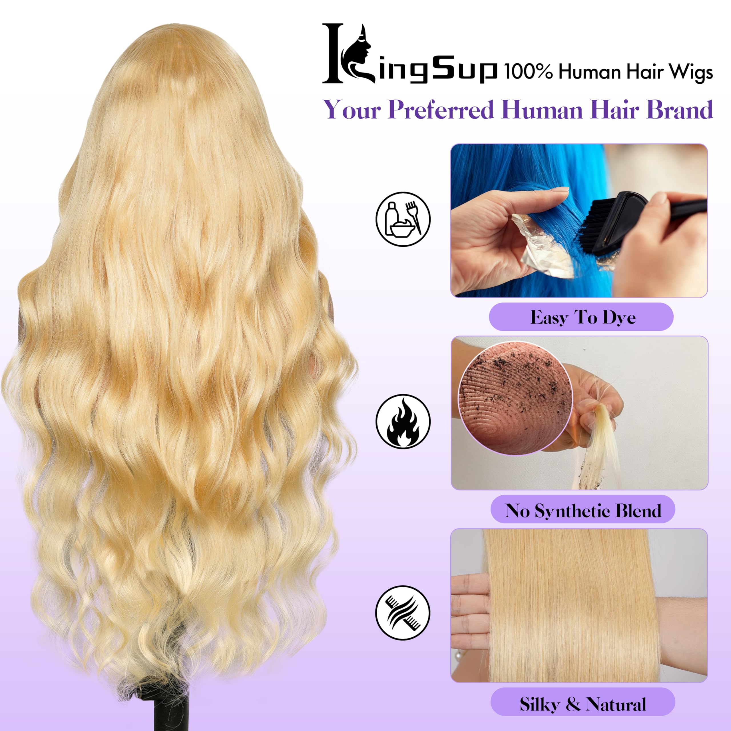 KingSup 613 lace-front wig hair close-up shows silky, tangle-free texture.