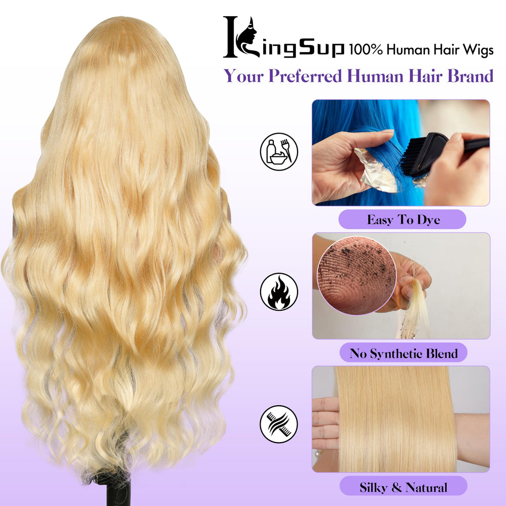 KingSup 613 lace-front wig hair close-up shows silky, tangle-free texture.
