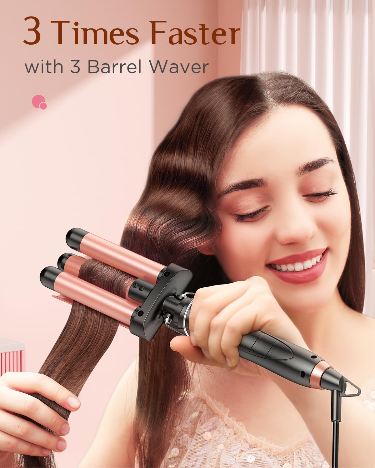 Kinked 5-in-1 triple-barrel waver highlights beach waves with minimized frizz