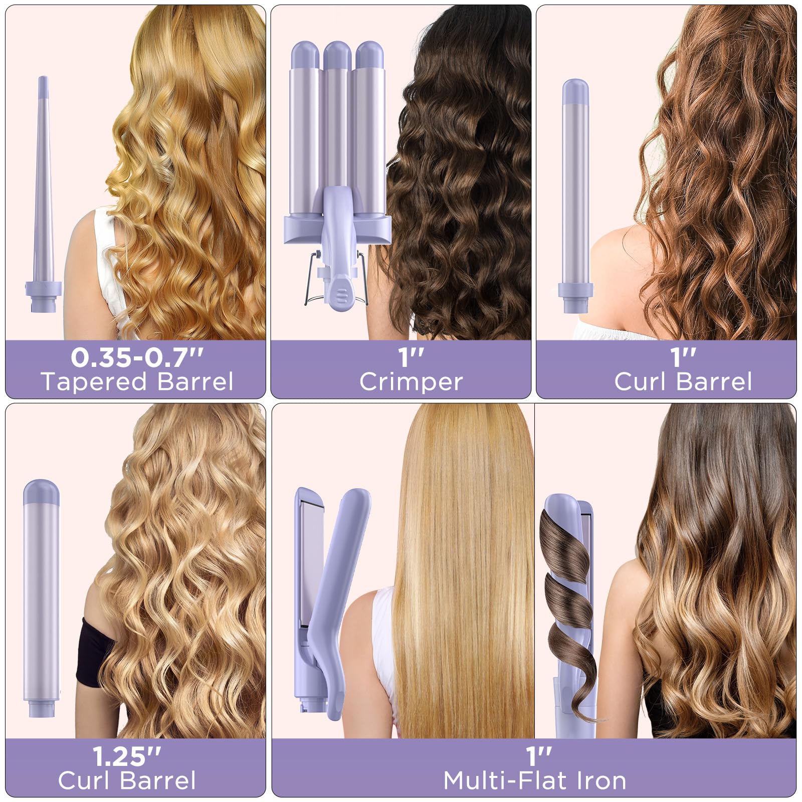 Kinked 5in1 tapered wand for versatile curling options