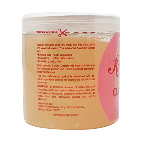 Kinky Curly Curl Custard Gel swatch showing smooth, frizz-free definition.