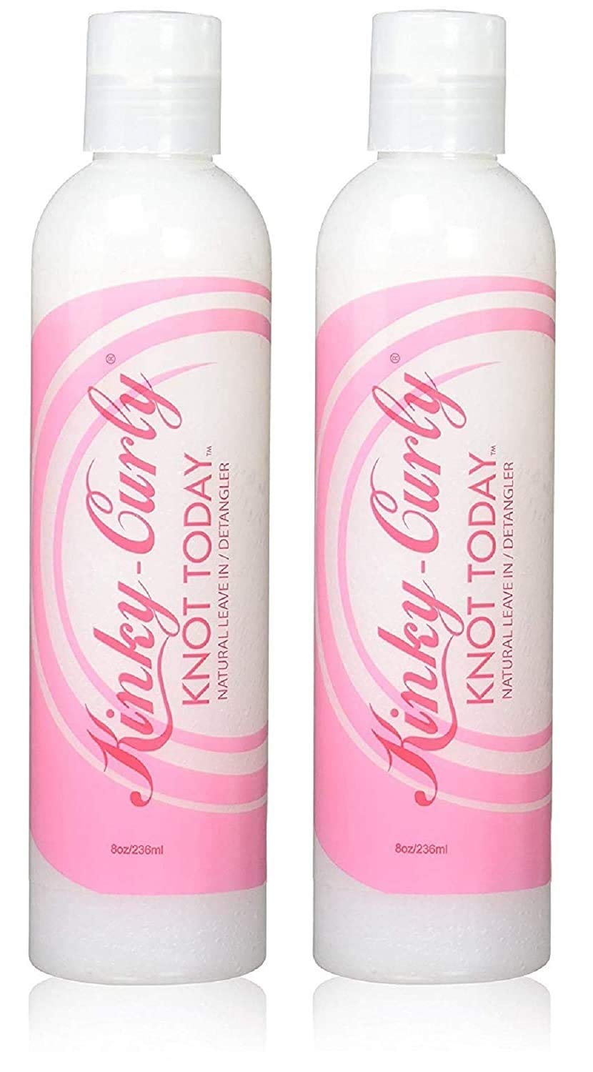 Kinky-Curly Knot Today leave-in detangler 2-pack bottle for detangling curls and reducing frizz.
