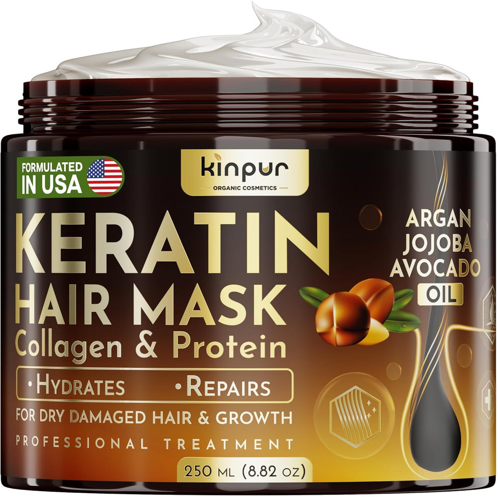 Kinpur Keratin Hair Mask bottle close-up highlighting rich conditioning formula