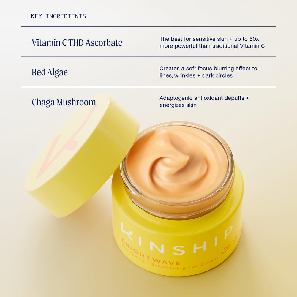 Kinship Brightwave under-eye application swatch ready for gentle patting on skin