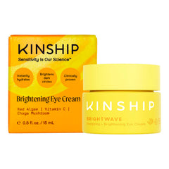 Kinship Brightwave under-eye cream bottle shows vitamin C benefits for brighter under-eye skin