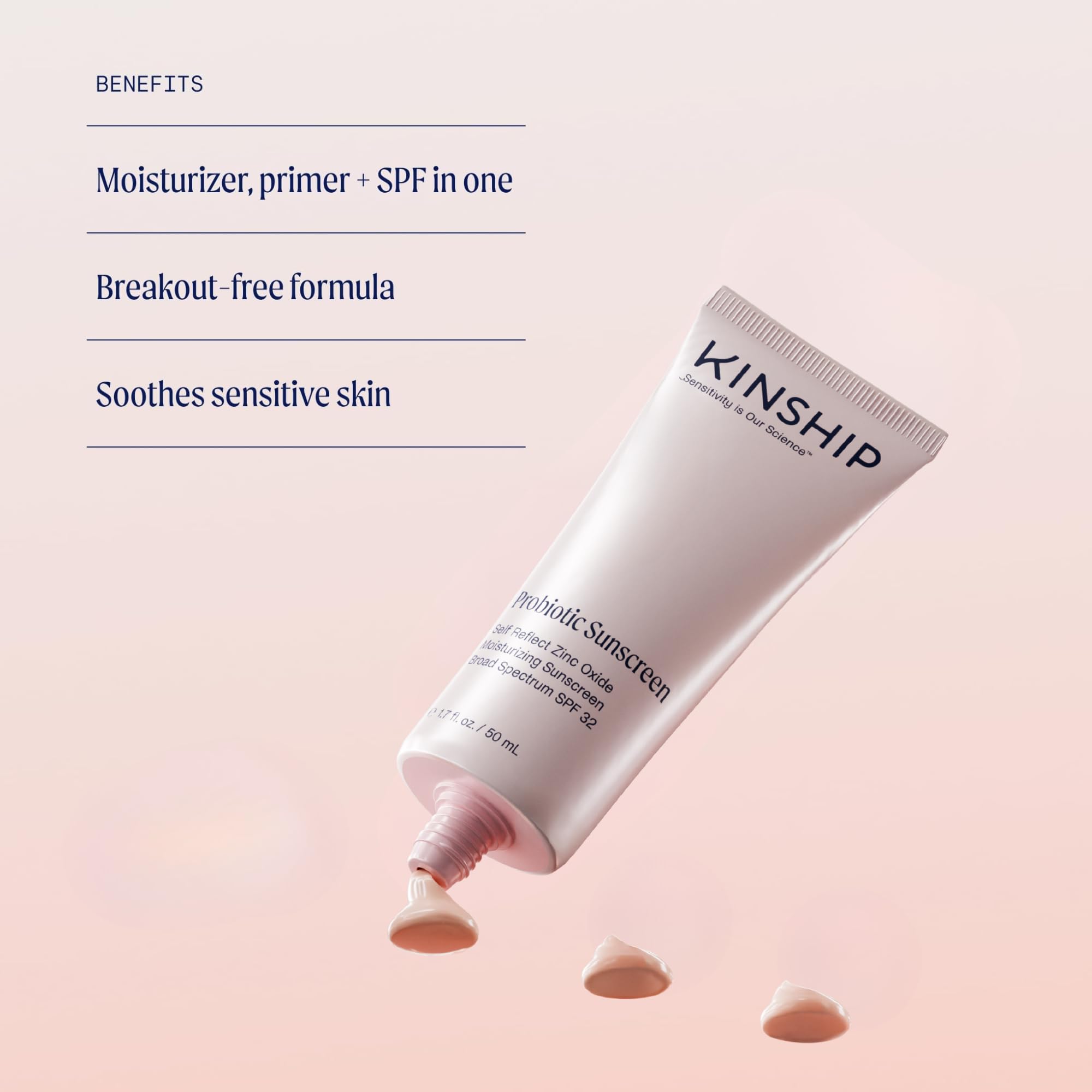 Kinship Self Reflect sunscreen on skin highlights vegan, reef-safe sun protection.