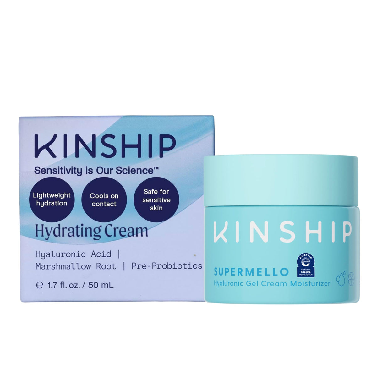 Kinship Supermello bottle-dispense shows quick hydration suitable for sensitive skin