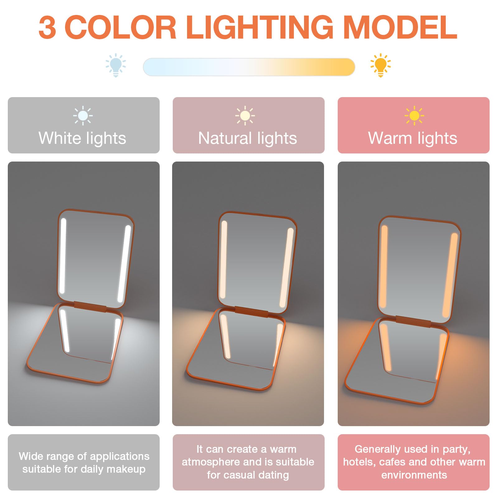 Kintion orange pocket mirror compact front view highlights portable vanity on trips.