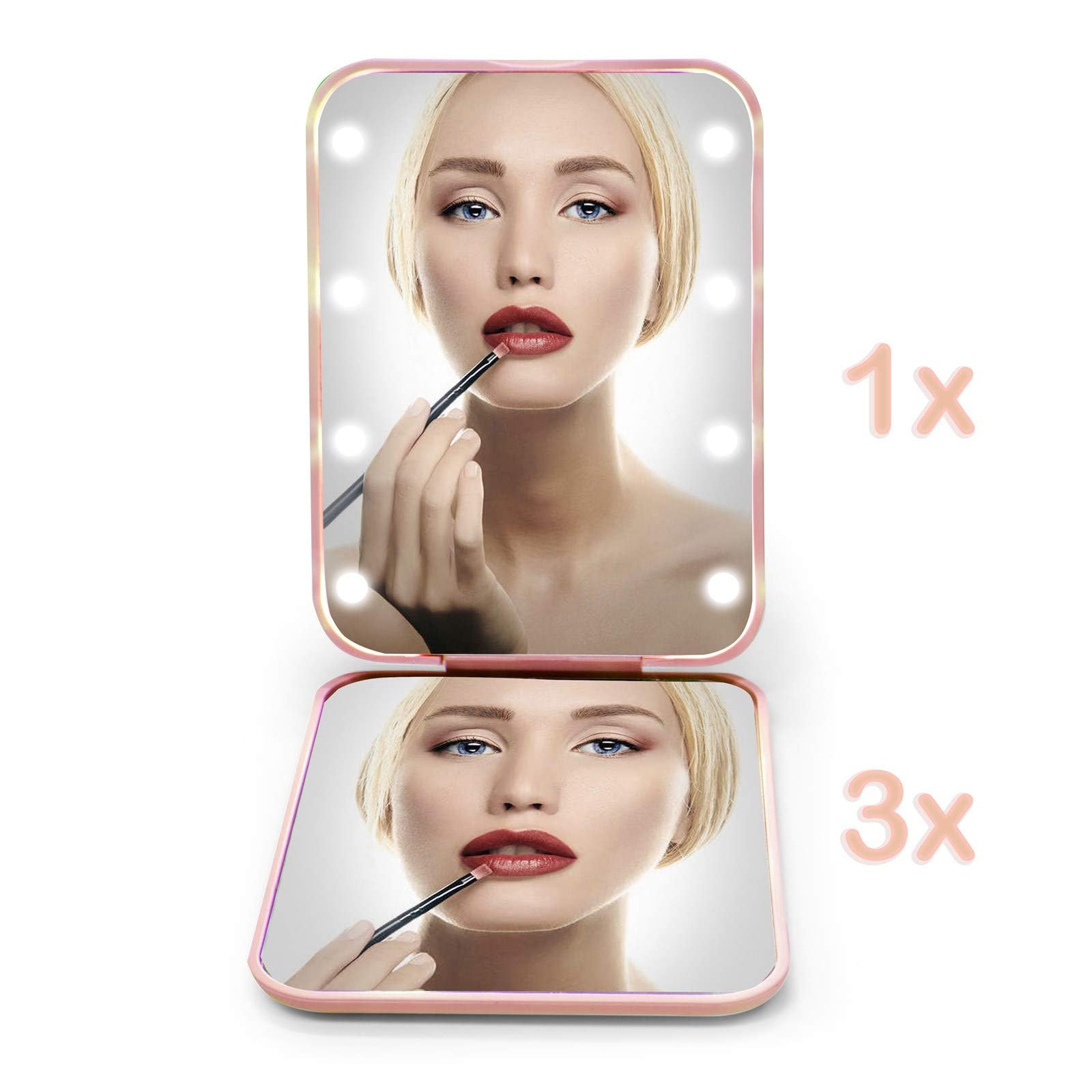 Kintion pocket mirror pink 1X/3X magnification clarifies details for precise grooming.