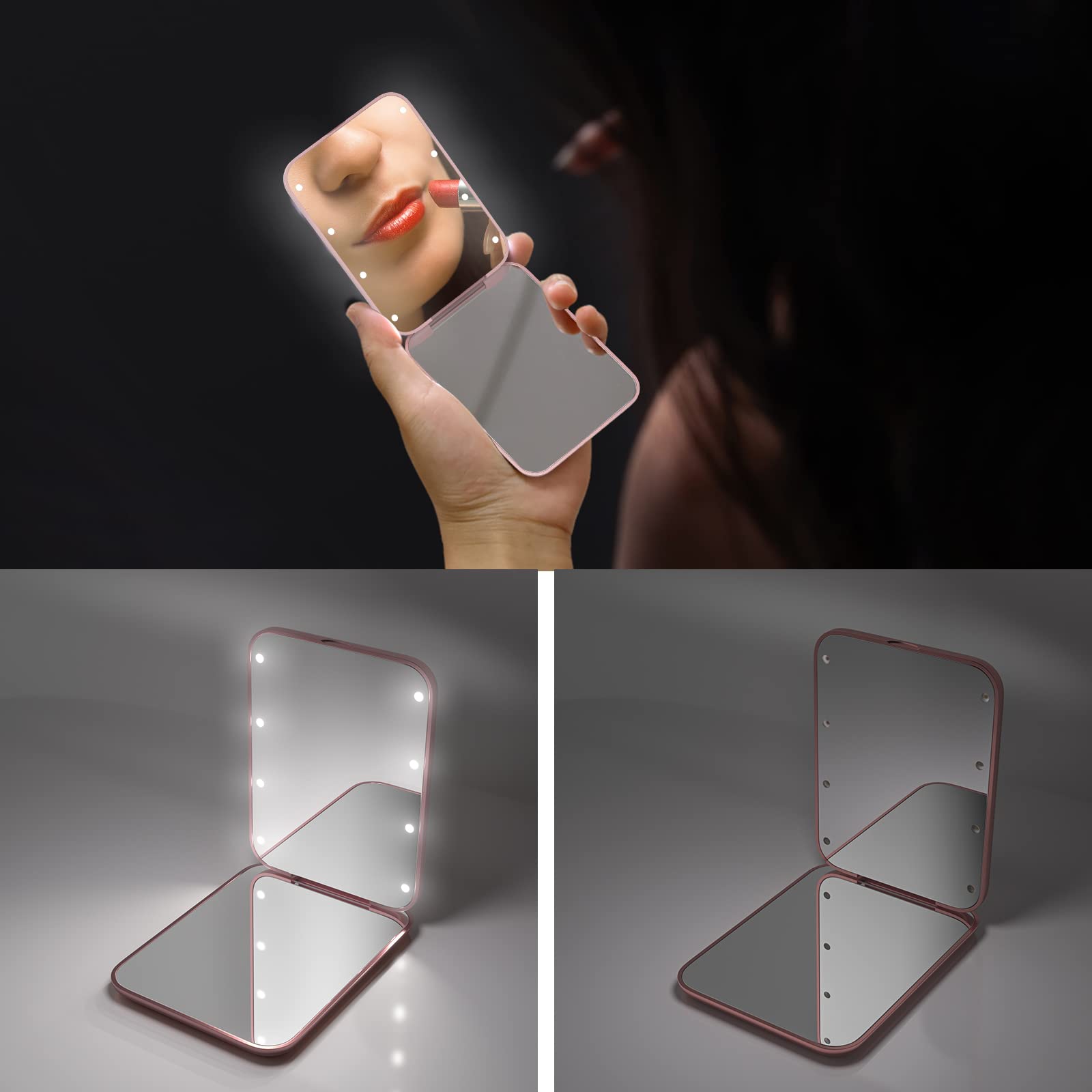 Kintion pocket mirror provides 1X and 3X magnification for full-face and detail grooming.