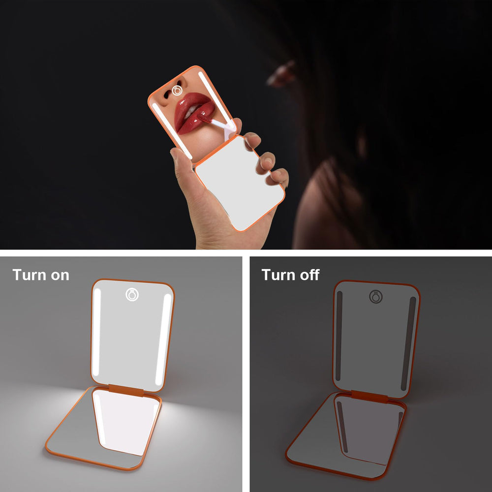 Kintion pocket mirror with 3-color LED lights provides true color view for makeup application.