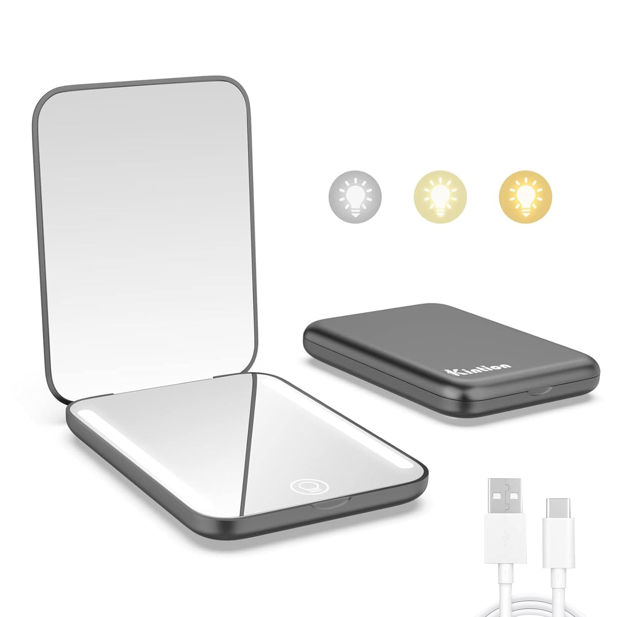 Kintion pocket mirror double-sided with 1x and 3x magnification for precise makeup.