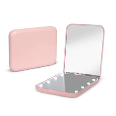 Kintion pocket mirror pink front view shows compact purse-ready makeup touchups.