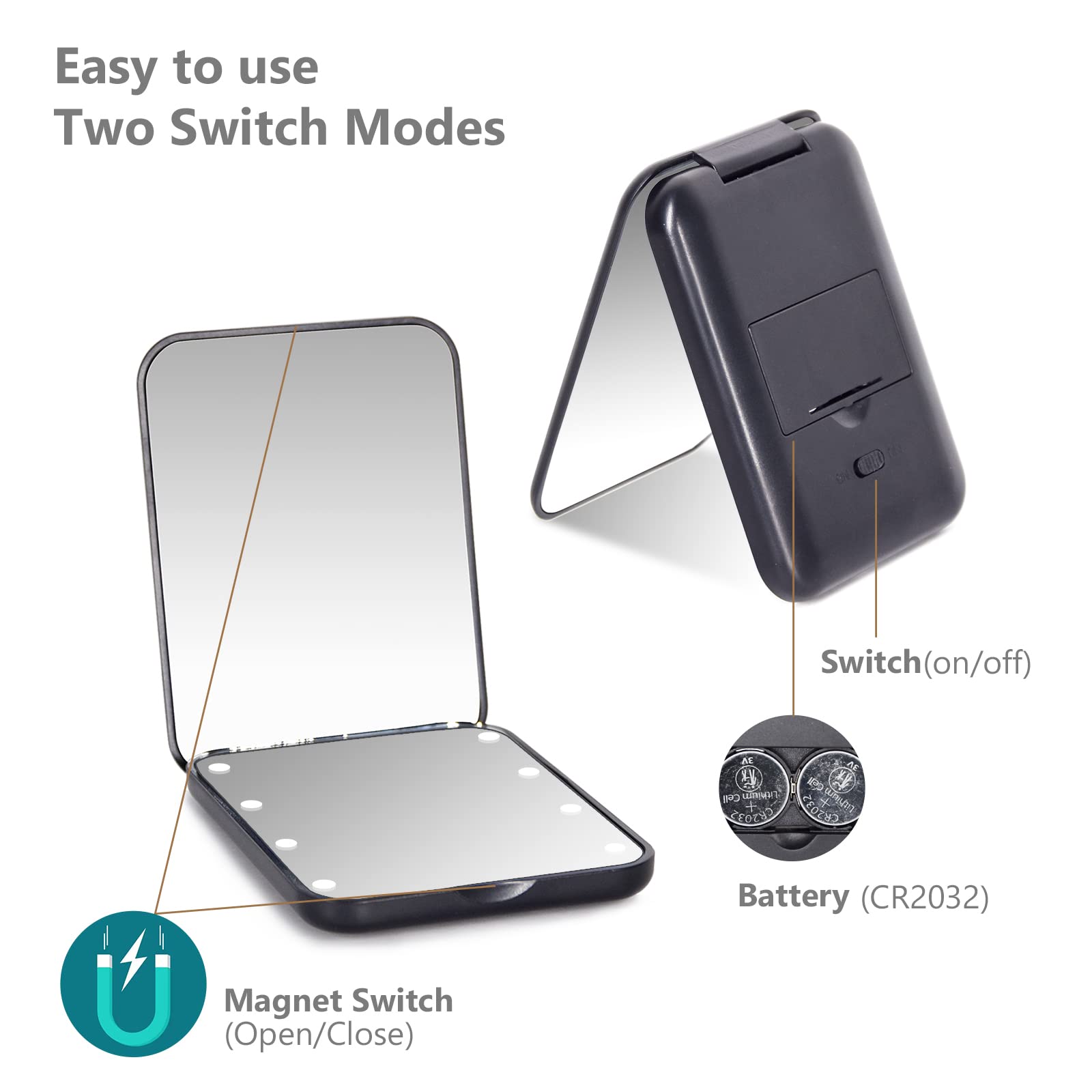 Kintion Pocket Mirror gift-ready black presents a stylish grooming accessory