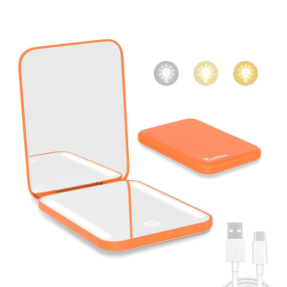 Kintion pocket mirror with magnetic switch in closed view for easy storage and single-handed use.