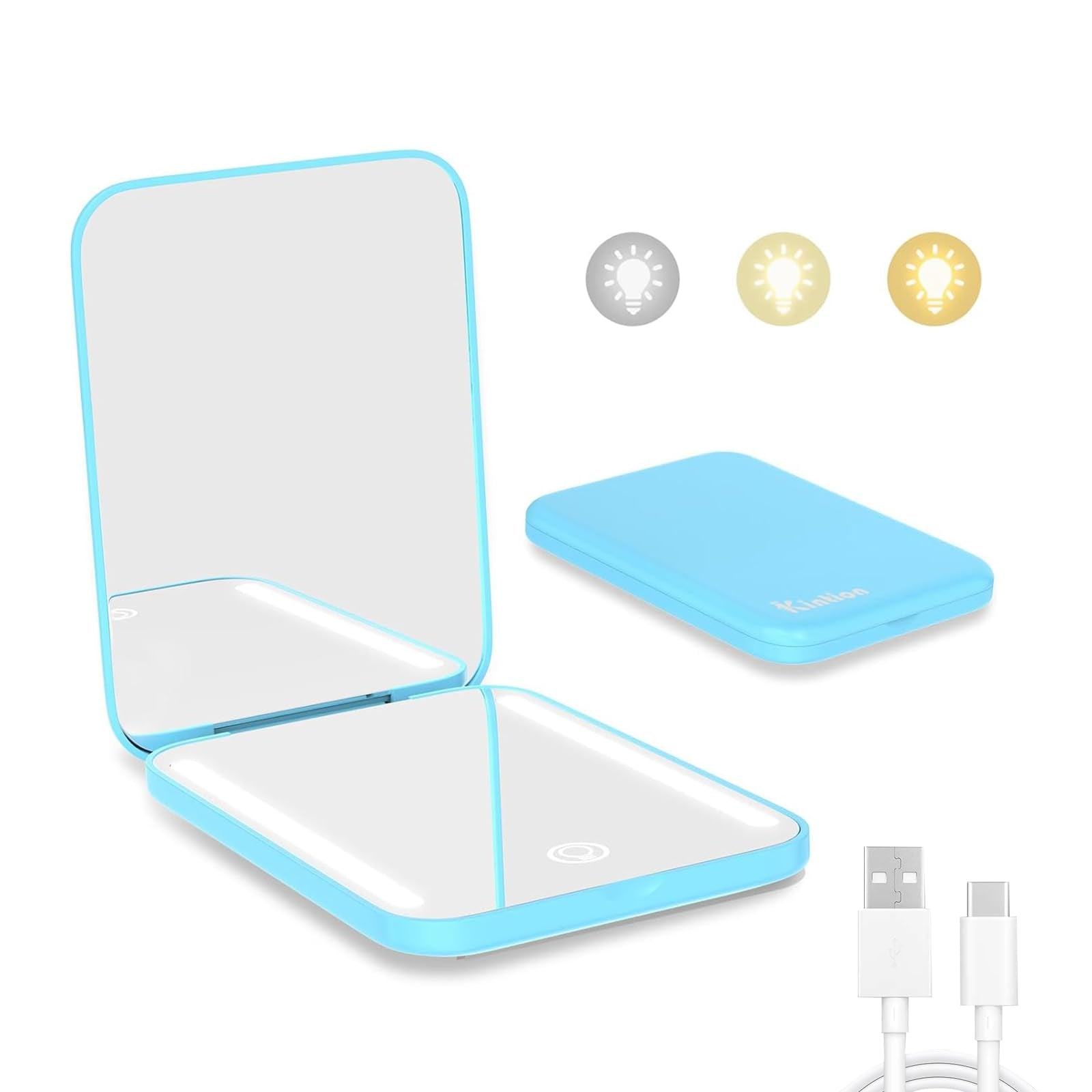 Kintion rechargeable pocket mirror double-sided for quick makeup checks on the go.