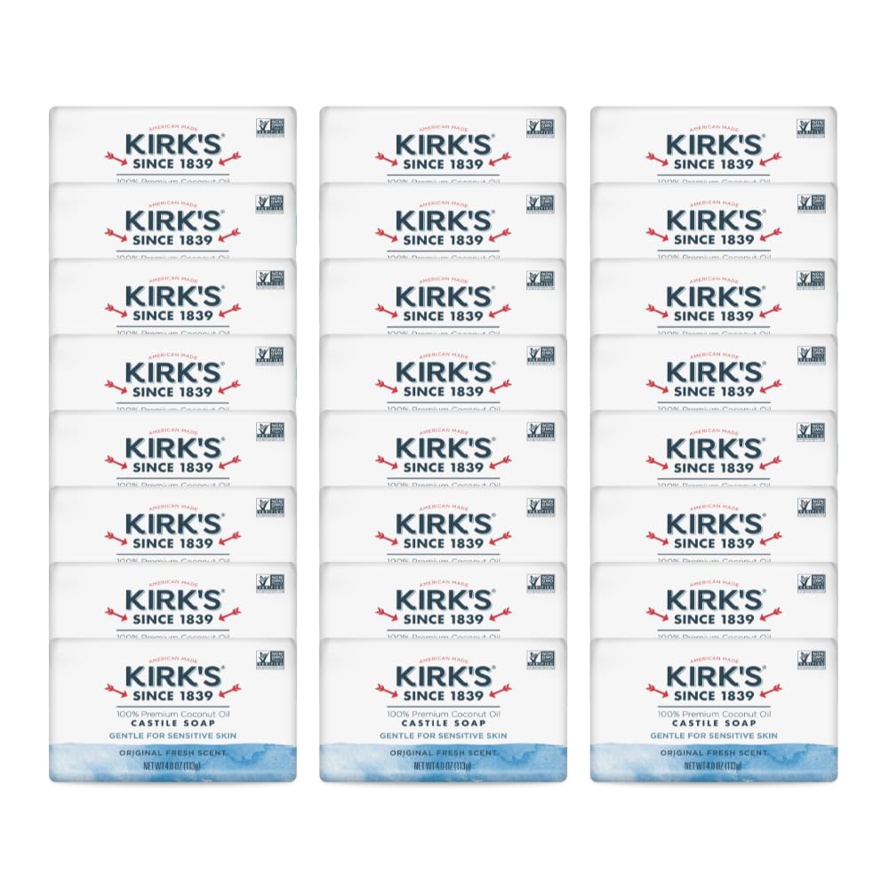 Kirk s Castile Bar Soap Original Fresh Scent packaging highlights a gentle daily cleanser