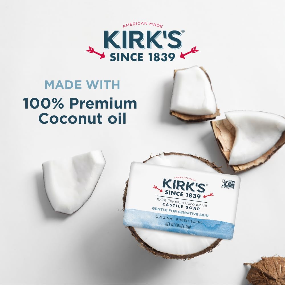 Kirk's Castile soap for sensitive skin with fragrance-free option.