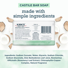Kirk's Castile soap coconut oil ingredient panel for moisturization.