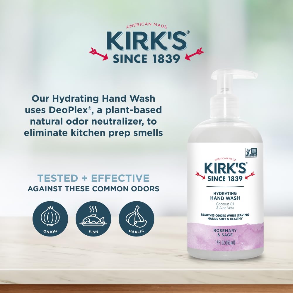 Kirk's Hydrating Hand Wash aloe vera drop demonstrates skin-soothing moisture after use.