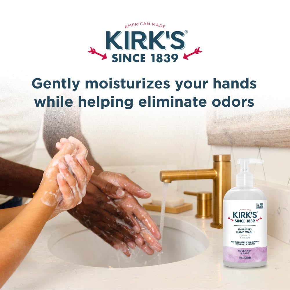 Kirk's Hydrating Hand Wash odor-neutralizing tech image signals odor control during cooking prep.