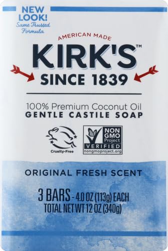 Kirk's Natural Castile Soap Original label close-up highlighting plant-based ingredients.