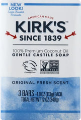 Kirk's Natural Castile Soap Original label close-up highlighting plant-based ingredients.