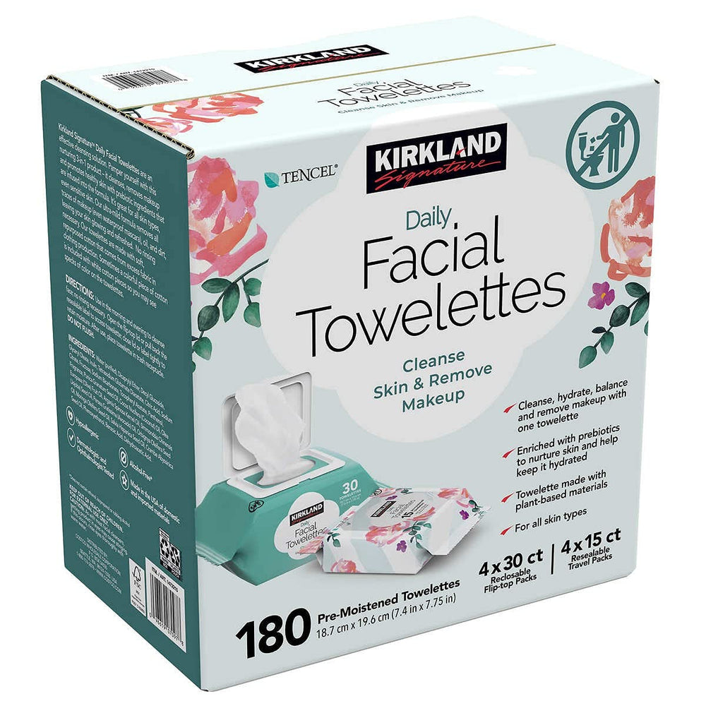 Kirkland Signature Daily Facial Towelettes skin-refresh-closeup illustrates a refreshing cleanse for sensitive skin