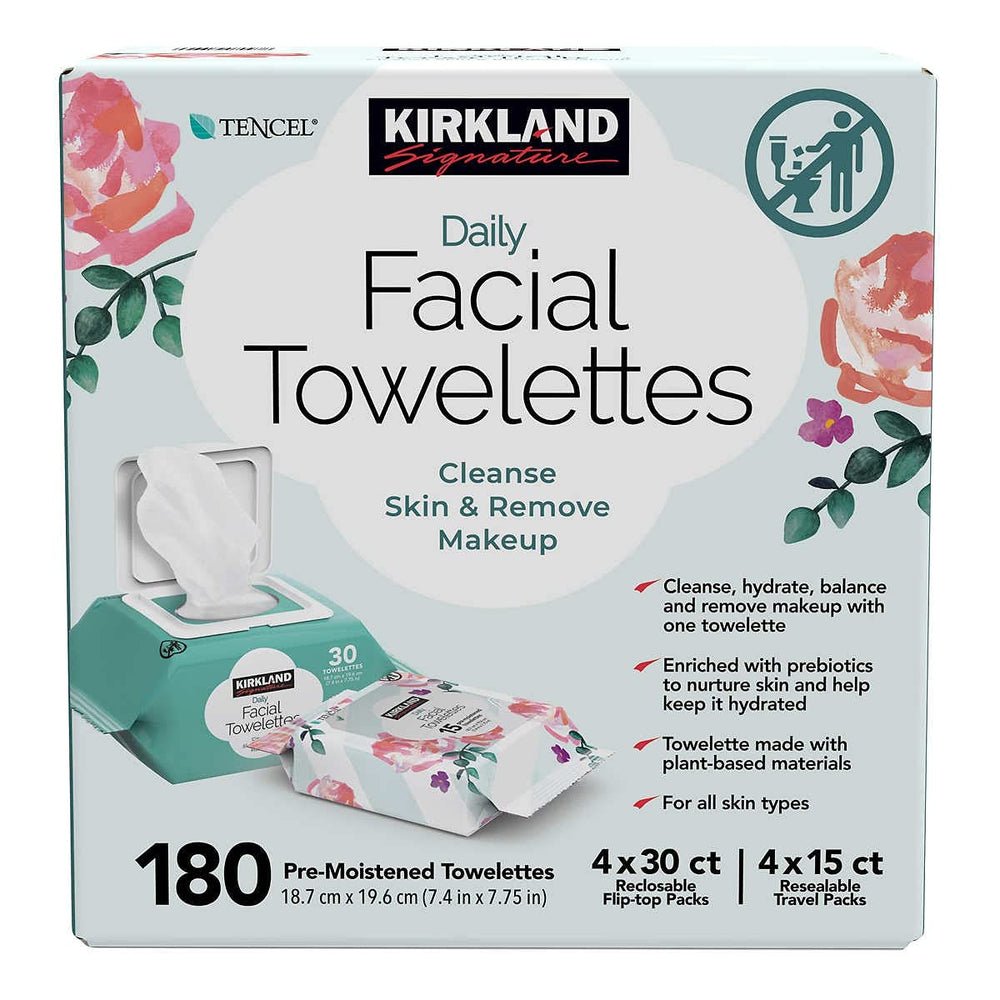 Kirkland Signature Daily Facial Towelettes travel-usage shows on-the-go cleansing without rinsing