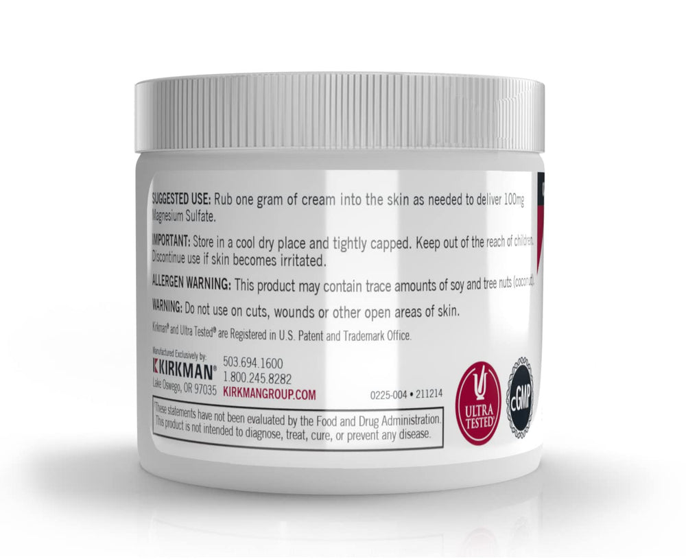 Kirkman Epsom Salt Cream creamy texture closeup highlights smooth non-greasy feel.