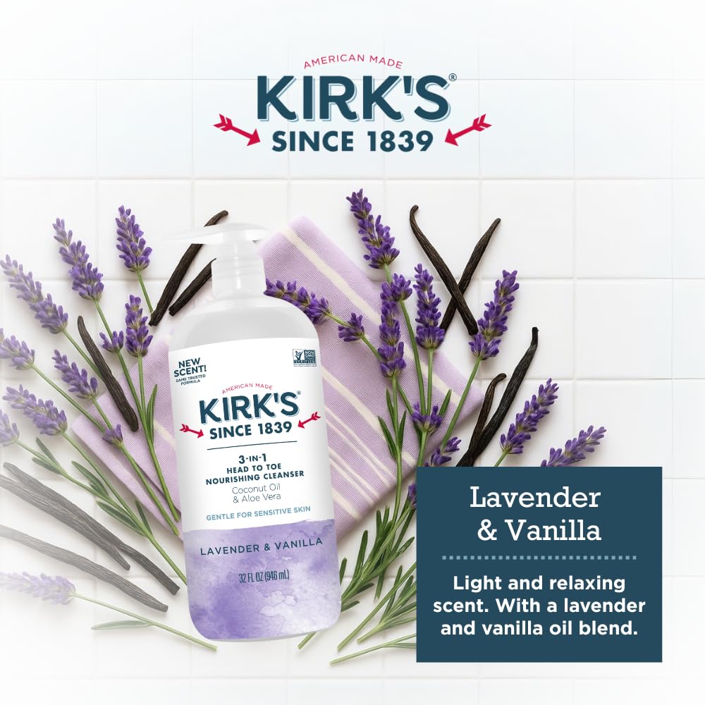 Kirk's coconut oil and aloe vera ingredients provide hydrating cleanse