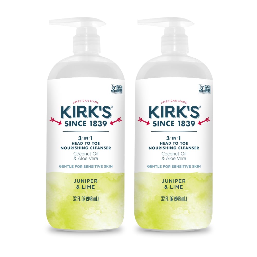 Kirks 3-in-1 head-to-toe cleanser bottle pump: convenient all-in-one cleanser for family daily use.