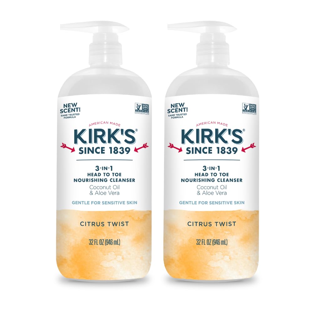 Kirk's 3-in-1 pump bottle for easy head-to-toe cleansing in the home