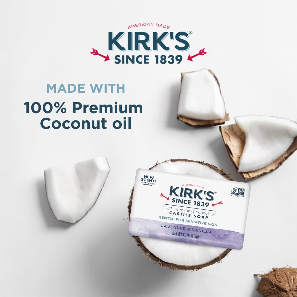 Kirk's Castile Bar Soap with Coconut Oil – Lavender & Vanilla, 6 Bars ...