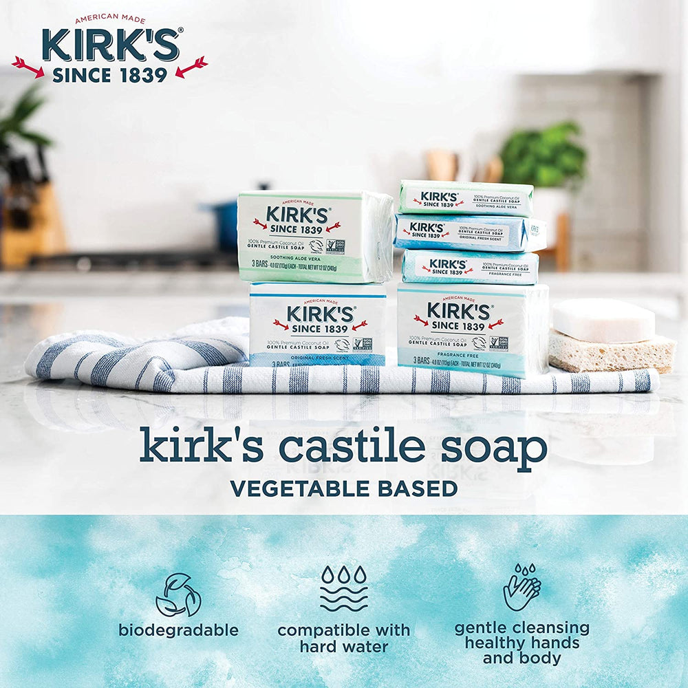 Kirks castile soap biodegradable formula for eco-conscious cleansing.