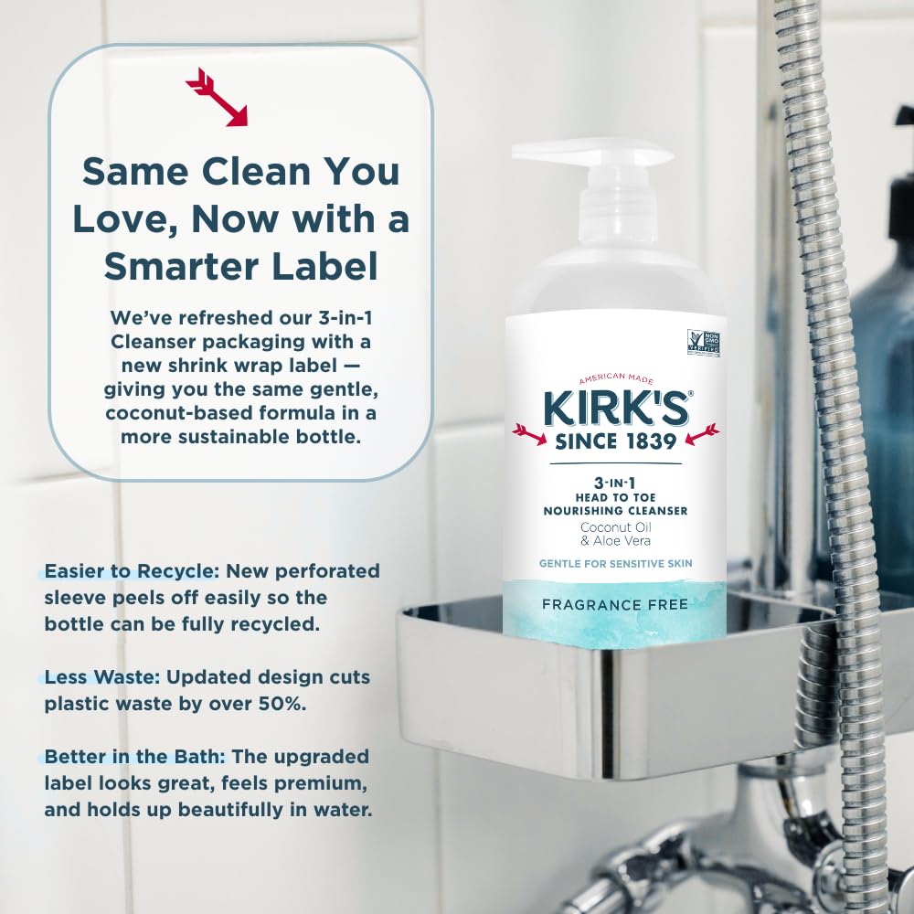 Kirk's castile soap eco-friendly iconography communicates biodegradable cleansing that respects home and planet.