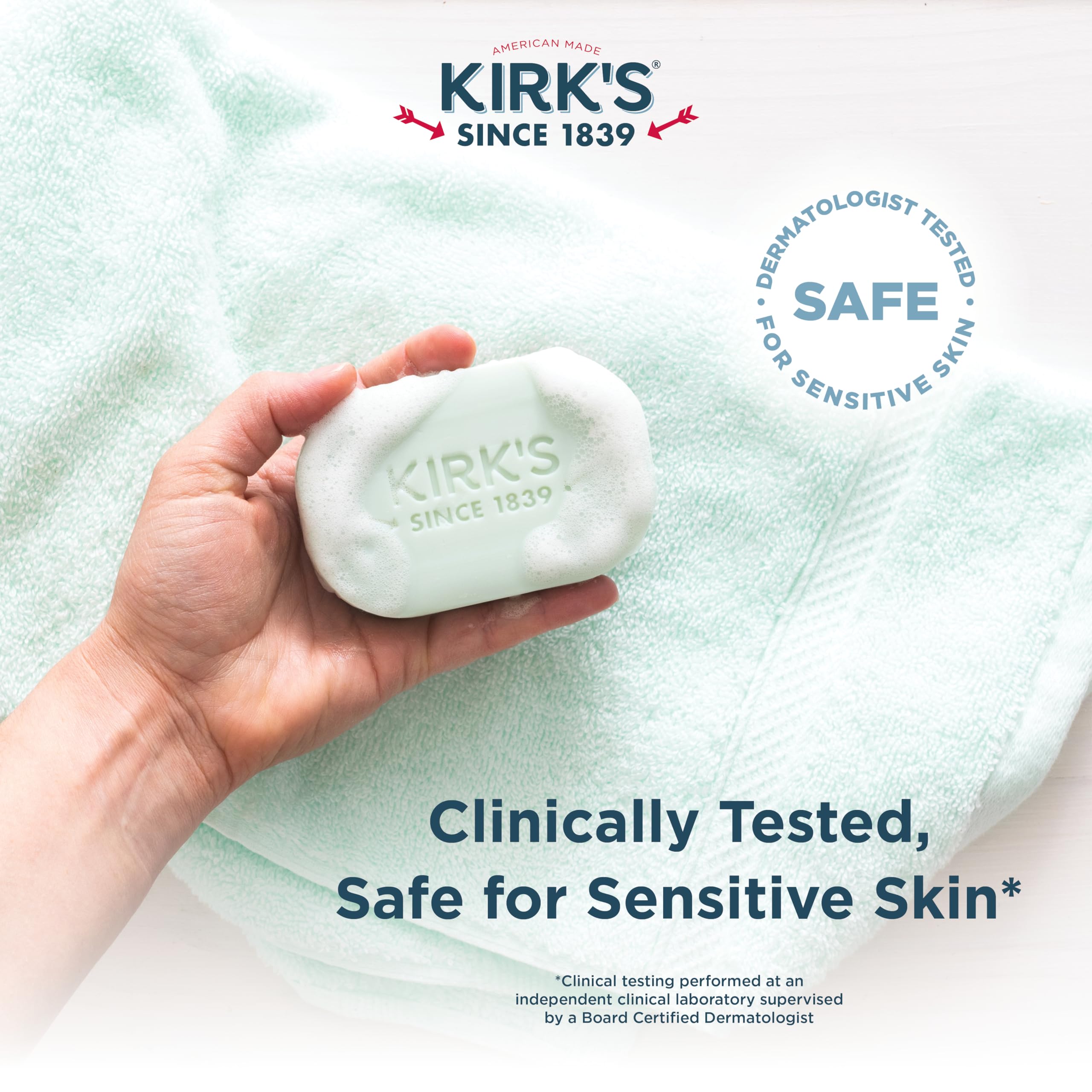 Kirks Coco Castile Soap hands wash demonstrates gentle daily cleansing