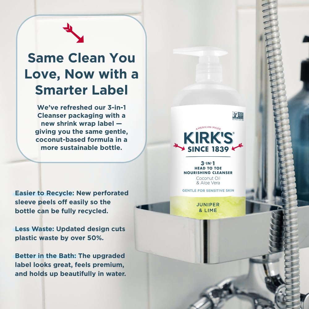 Kirk's family-use-multi-use-cleanser lifestyle shot highlights head-to-toe versatility.