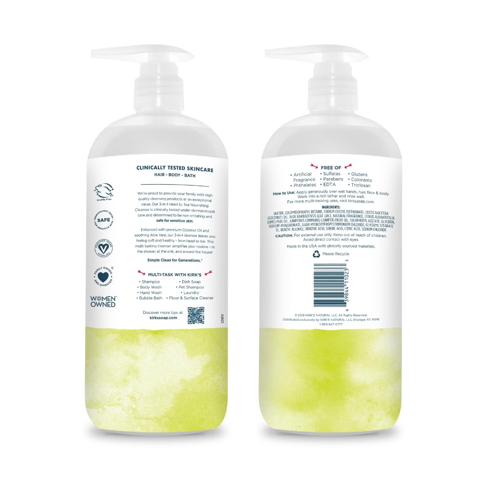 Kirks ingredients coconut-oil-aloe-vera: image highlights natural moisturizers for everyday cleansing.