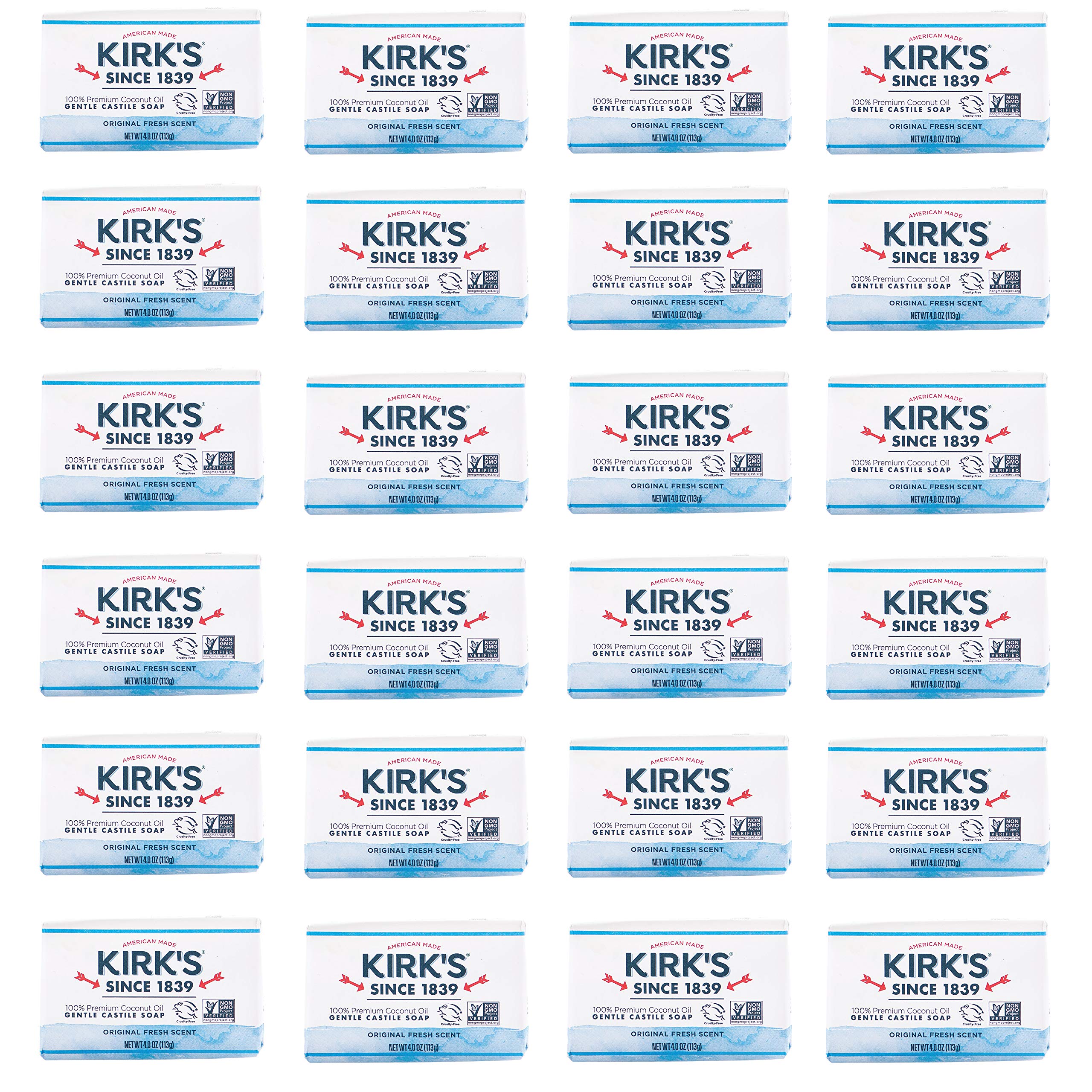 Kirk's Original Coco Castile 24-bar bulk box for eco-friendly cleaning.
