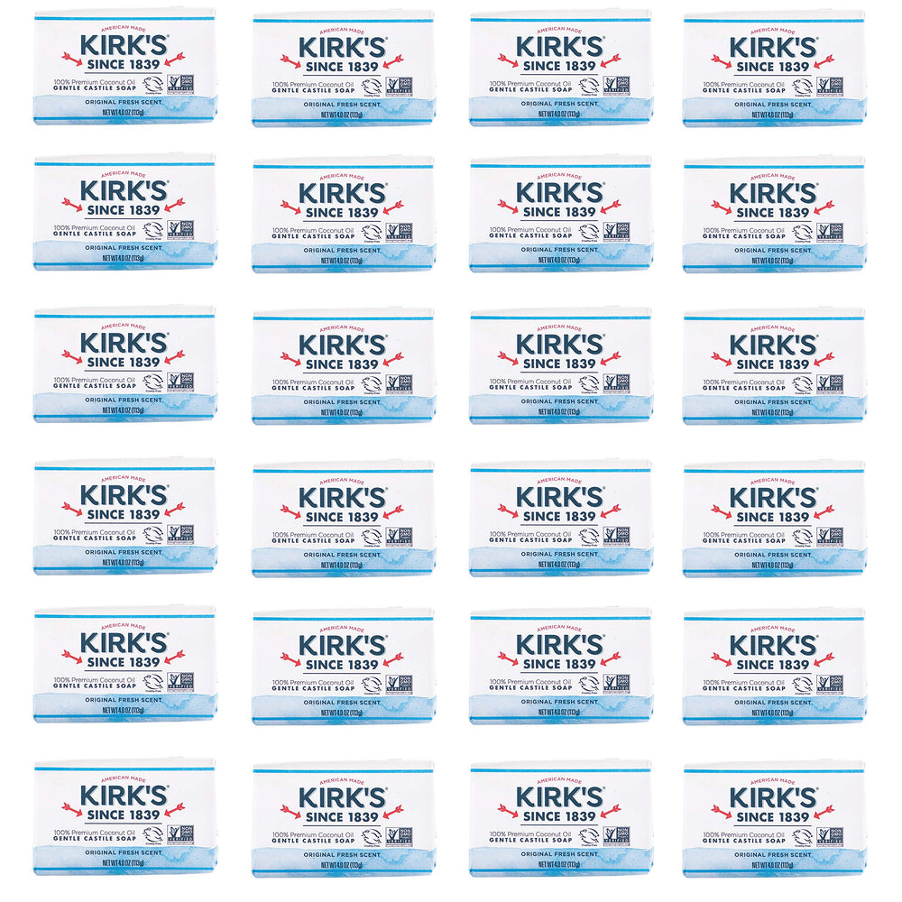 Kirk's Original Coco Castile 24-bar bulk box for eco-friendly cleaning.