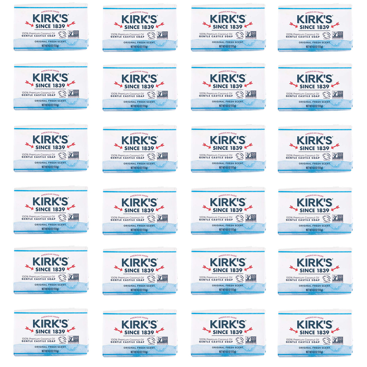 Kirk's Original Coco Castile 24-bar bulk box for eco-friendly cleaning.