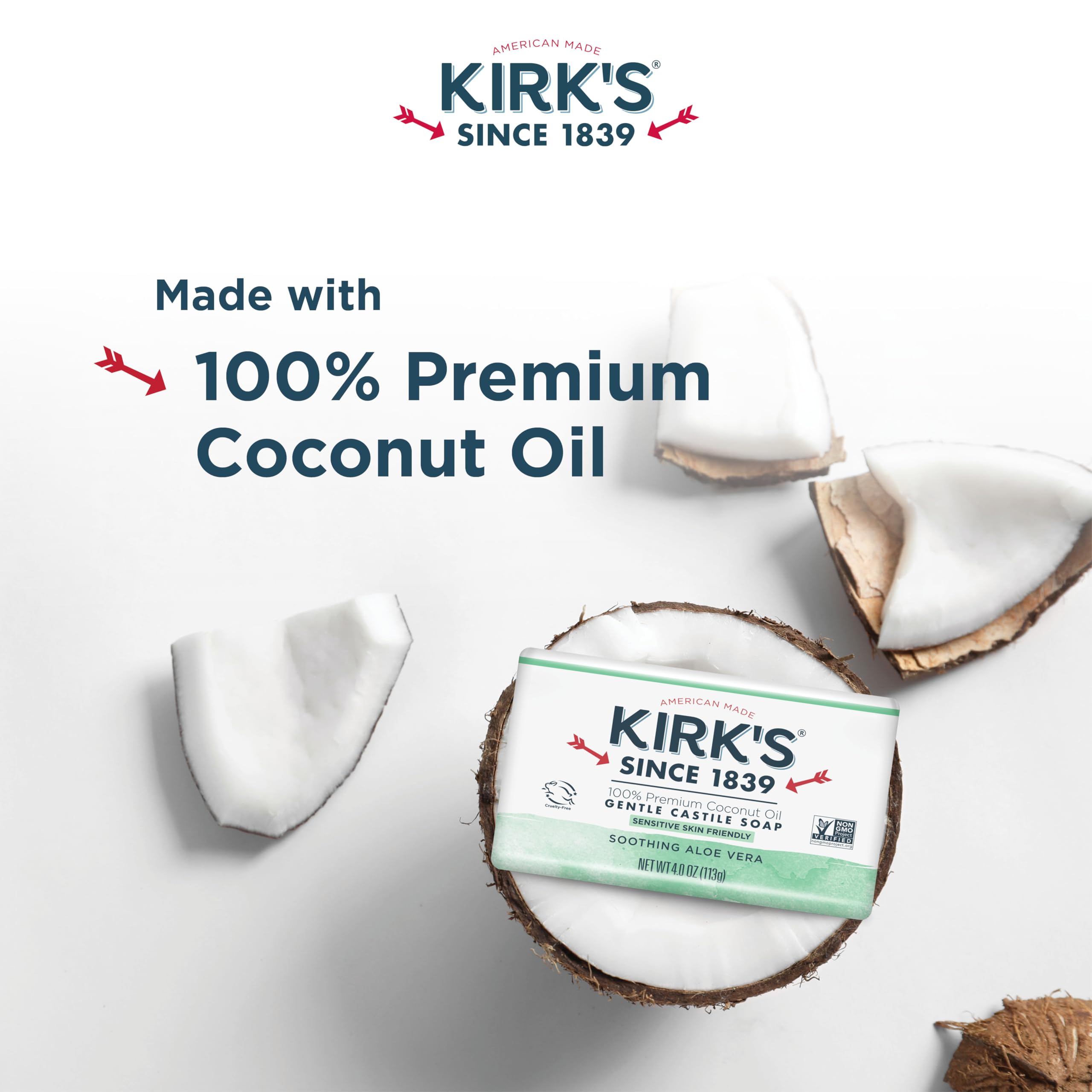 Kirks Coco Castile Soap lather close-up shows mild, foamy wash