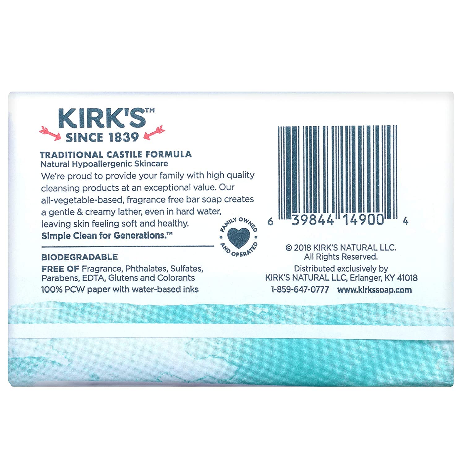 Kirks Original Coco Castile Soap multi-pack front view for easy storage.