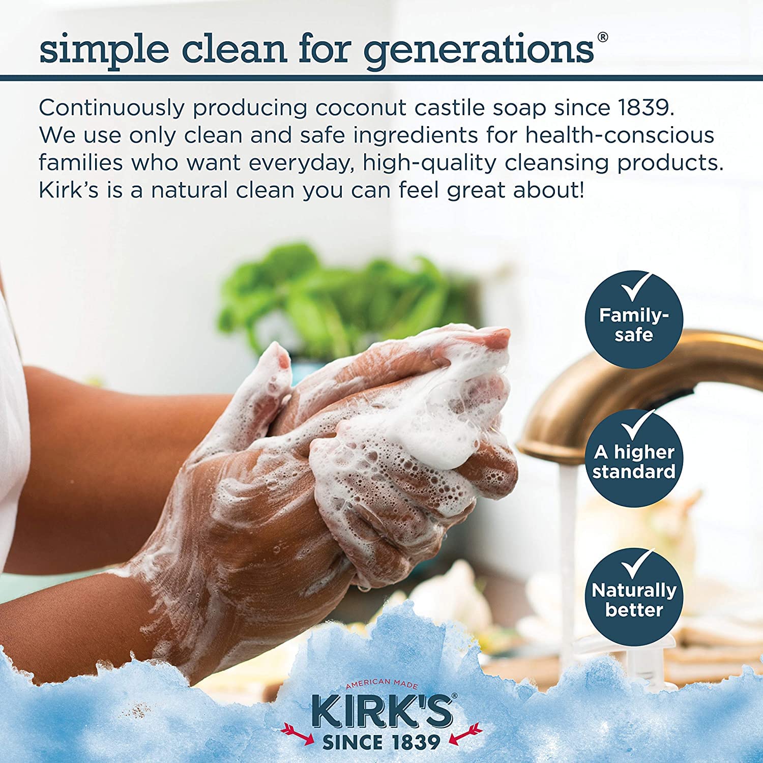 Kirks Original Coco Castile Soap texture close-up shows natural cleansing.